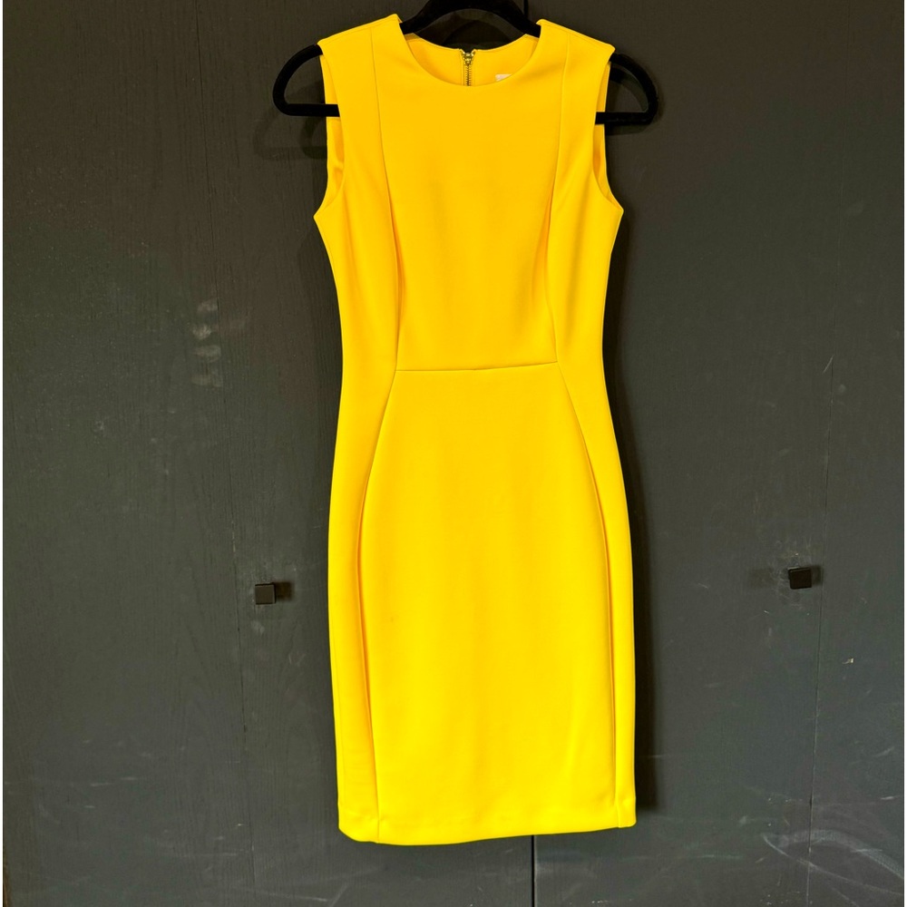 Calvin Klein yellow bodycon knee length dress - size 2